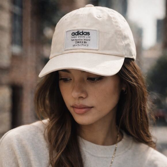 Adidas Other - Adidas Originals Three Stripe Life Unisex Patch Dad Hat Strapback Cap Cream OS